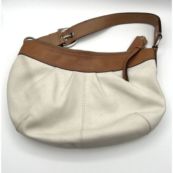 Vtg Coach Ivory Handbag Purse Soho Leather Tan Accents Silver Hardware 13730